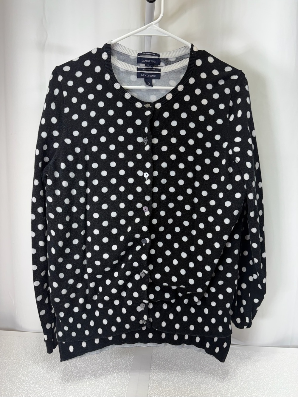Lands' End Black and White Polka Dot Cardigan Sweater TwinSet 4343